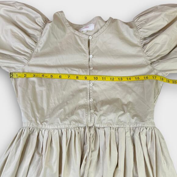 Xirena Aurie Puff Sleeve Fit & Flare Cotton Poplin Dress in Sand Size Small - Picture 8 of 8